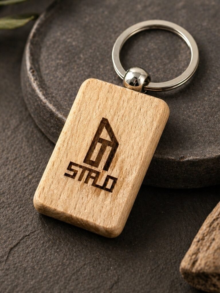 Portachiavi in legno rettangolare inciso a laser